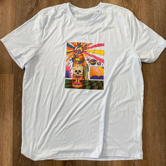 Trippy Psychedelic Graphic T-Shirt White Colorful Design XXL Unisex Casual Wear - Picture 1 of 4